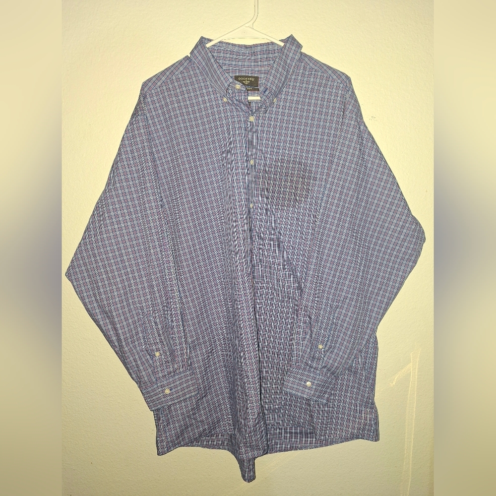 Dockers Brand Men's Blue and Orange Plaid Casual Button-down Shirt